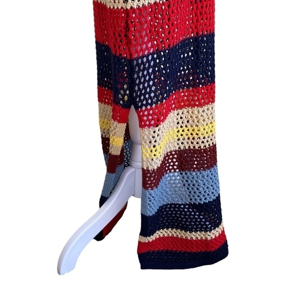 Cato Crochet Maxi Dress Retro 70s Boho Beach Dress Colorblock Striped Sz M - Picture 7 of 16